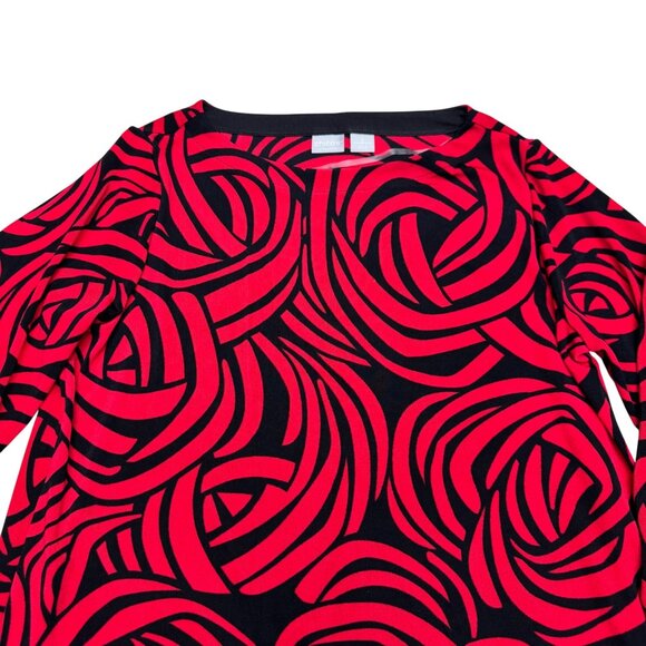 Chico's Travelers Women's Red & Black Rose Print Tunic Top, Size 2 (US L) - Picture 4 of 8